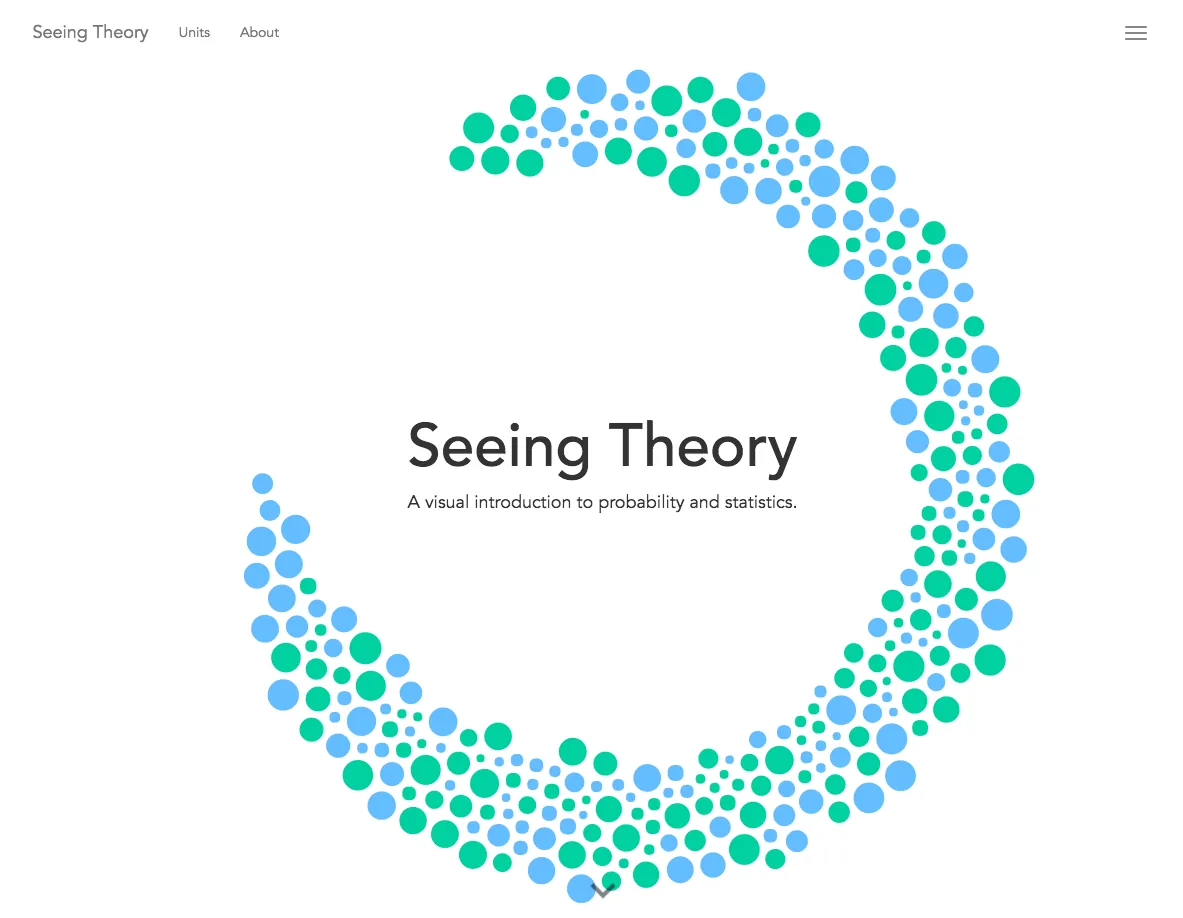 The Seeing Theory title page: green and blue circles arranged in a ring